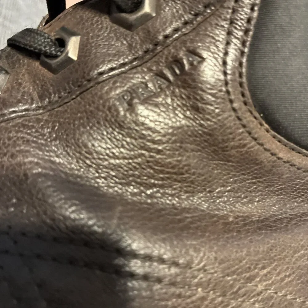 Prada Sport Authentic Mens Brown Leather High Top Ankle Boots Sneakers 7 - Picture 9 of 9